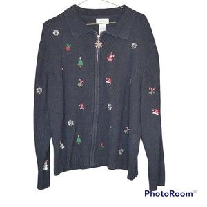 Vintage Studio Works Woman’s Thick Knit Christmas Seasonal Sweater Jacket